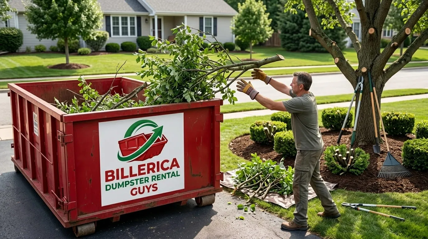 Billerica Dumpster Rental Guys fleet of roll-off dumpsters and trucks in Billerica, MA